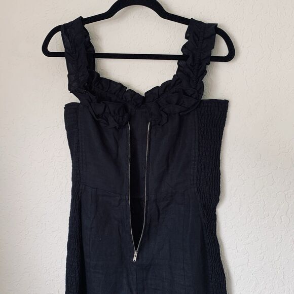 Reformation Bonita Dress 6 Black 100% Linen Ruffle Mini Smocked Preppy Going Out - Picture 15 of 16